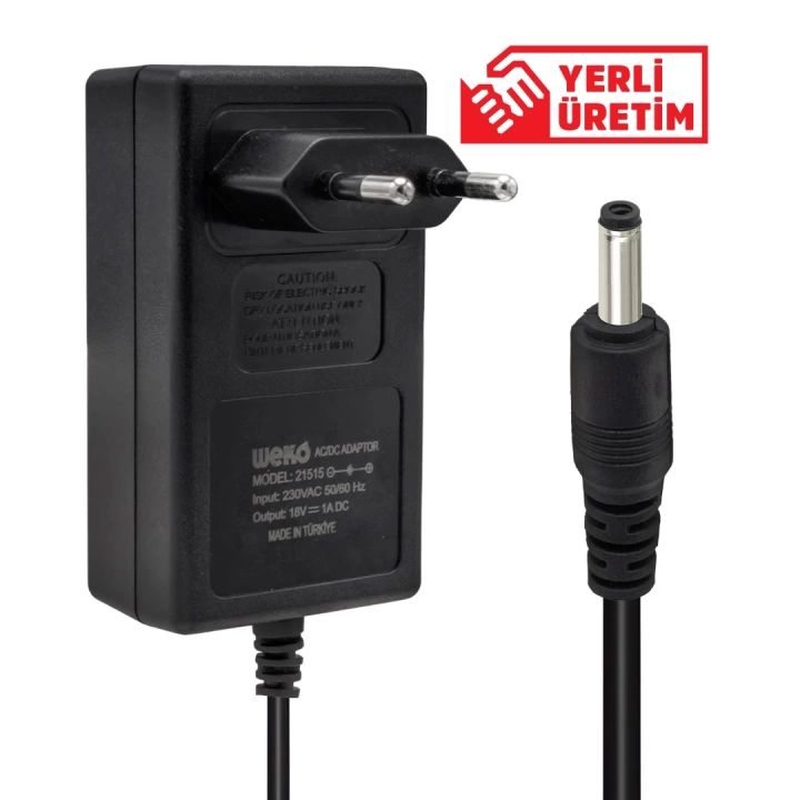 ShopZum  18 VOLT - 1 AMPER 3.5*1.35 UÇLU YERLİ ÜRETİM PRİZ TİPİ ADAPTÖR