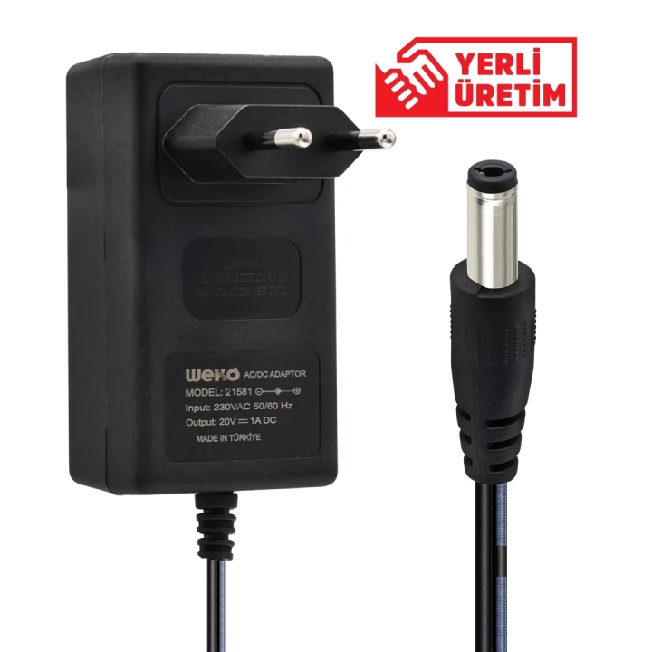 ShopZum  20 VOLT - 1 AMPER 5.5*2.5 UÇLU YERLİ ÜRETİM PRİZ TİPİ ADAPTÖR