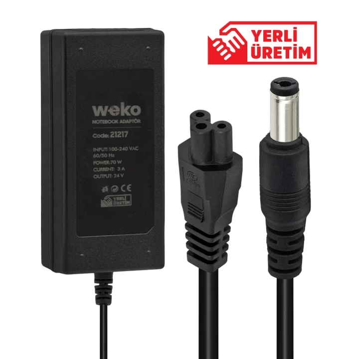 ShopZum  24 VOLT - 3 AMPER - 70 WATT 5.5*2.5 UÇLU YERLİ ÜRETİM ShopZum NOTEBOOK ADAPTÖR