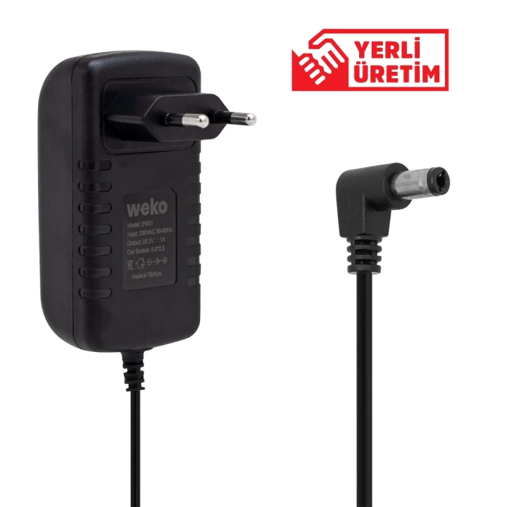 ShopZum  25.2 VOLT - 1 AMPER 5.5*2.5 UÇLU YERLİ ÜRETİM PRİZ TİPİ ADAPTÖR