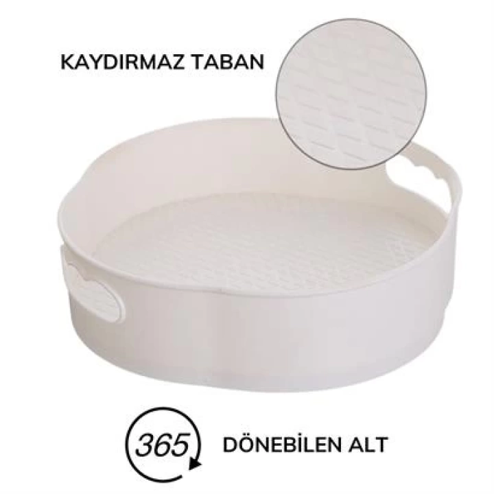 ShopZum 360 Derece Dönebilen Mekanizmalı ShopZum Yuvarlak Tepsi Formlu Sunum ve Servis Organizer Tablası