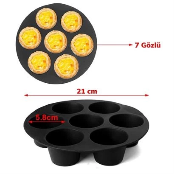 ShopZum 7 Gözlü Silikon ShopZum Çok Amaçlı Airfryer Muffin Cupcake Kek ve Çörek Pişirme Kalıbı