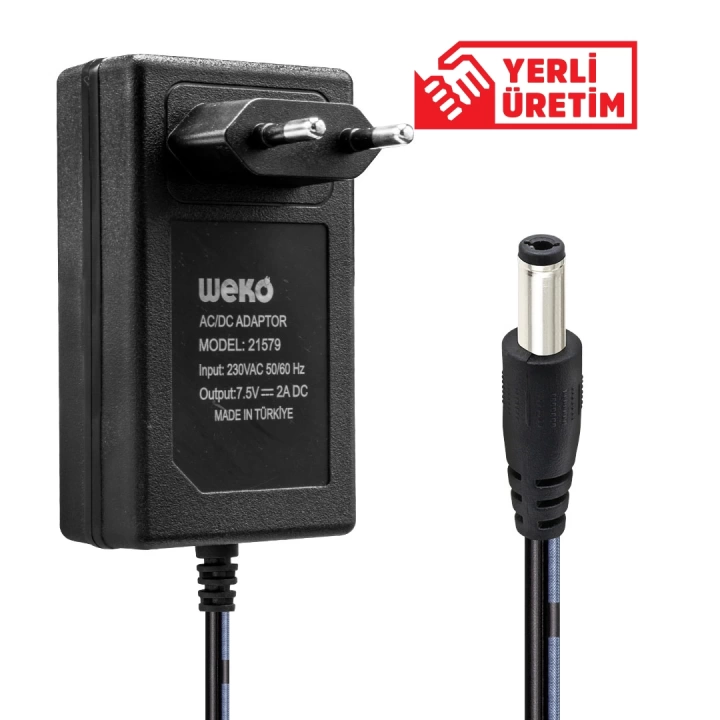 ShopZum  7.5 VOLT - 2  AMPER 5.5*2.5 UÇLU YERLİ ÜRETİM PRİZ TİPİ ADAPTÖR