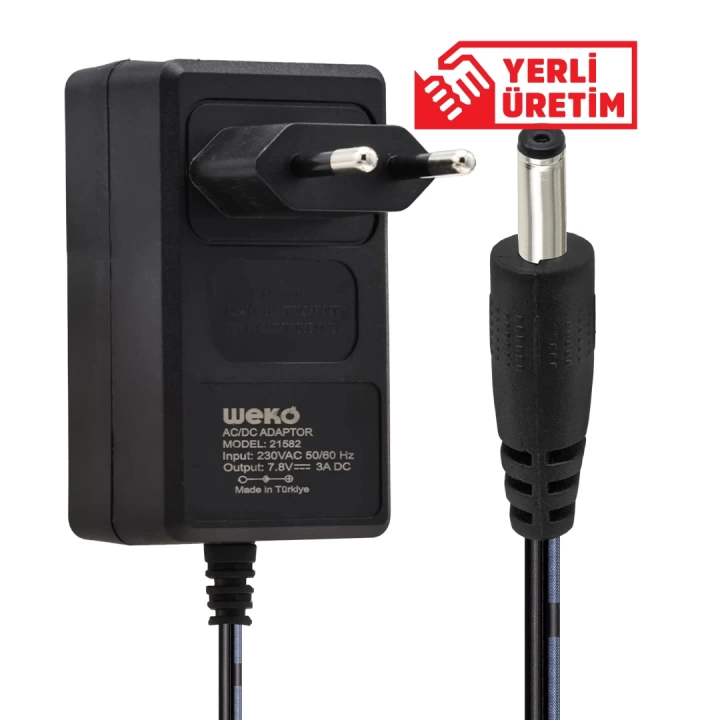 ShopZum  7.8 VOLT - 3 AMPER 3.5*1.35 UÇLU YERLİ ÜRETİM AC PLASTİK YAZAR KASA ADAPTÖRÜ