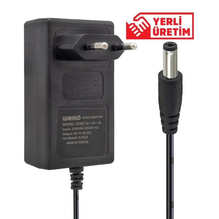 ShopZum  9 VOLT - 2 AMPER 5.5*2.5 UÇLU YERLİ ÜRETİM PLASTİK KASA PRİZ TİPİ ADAPTÖR