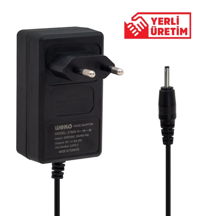 ShopZum  9 VOLT - 2 AMPER İNCE 2.5*0.7 UÇ YERLİ ÜRETİM TABLET PC ADAPTÖRÜ