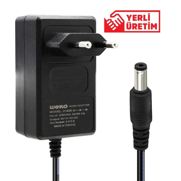 ShopZum  9 VOLT - 3 AMPER 5.5*2.5 UÇLU YERLİ ÜRETİM PLASTİK KASA PRİZ TİPİ ADAPTÖR