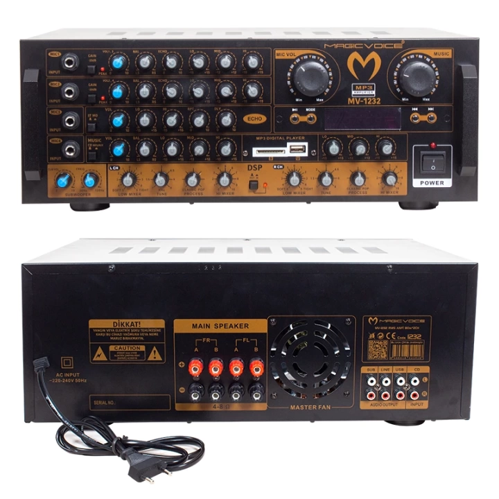 ShopZum MV-1232 2*80W USB/SD BT UK-BALANS 4 MİK GİRİŞ-4 HOP ÇIKIŞLI STEREO TRAFOSUZ MIXER KÜP ANFİ