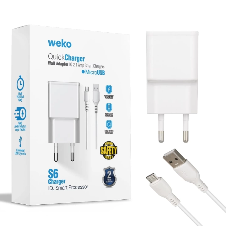 ShopZum  WK-21434 S6 2.1 AMPER ŞARJ BAŞLIK ADAPTÖRÜ + MICRO USB KABLO ShopZum(NO:3)