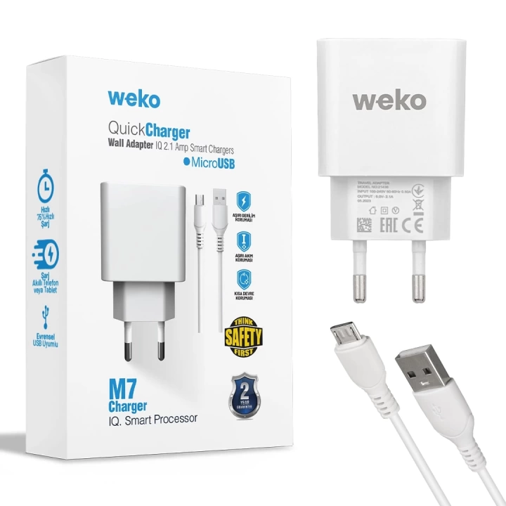 ShopZum  WK-21436 M7 2.1 AMPER ŞARJ BAŞLIK ADAPTÖRÜ + MICRO USB KABLO ShopZum (NO:3)