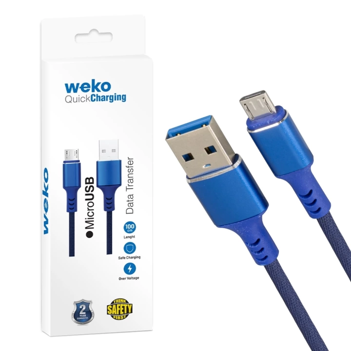 ShopZum  WK-22023 USB TO MICRO USB ÖRGÜLÜ LACİVERT ŞARJ KABLOSU ShopZum (NO:14)