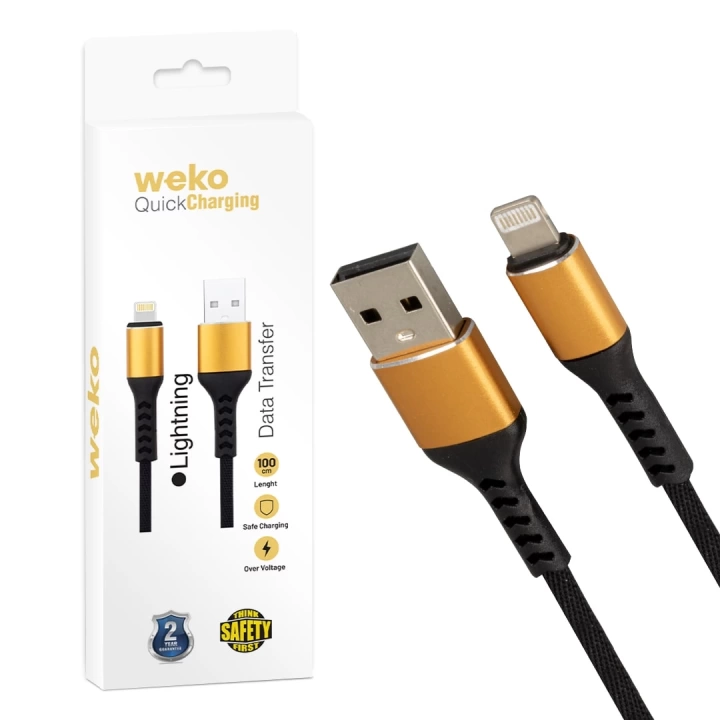 ShopZum  WK-22025 USB TO LIGHTNING ÖRGÜLÜ SİYAH ŞARJ KABLOSU ShopZum (NO:14)