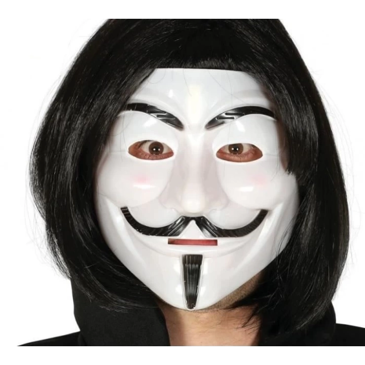 Siyah Renk Takma Kısa Saç ve V For Vendetta Maskesi Anonymous Maskesi