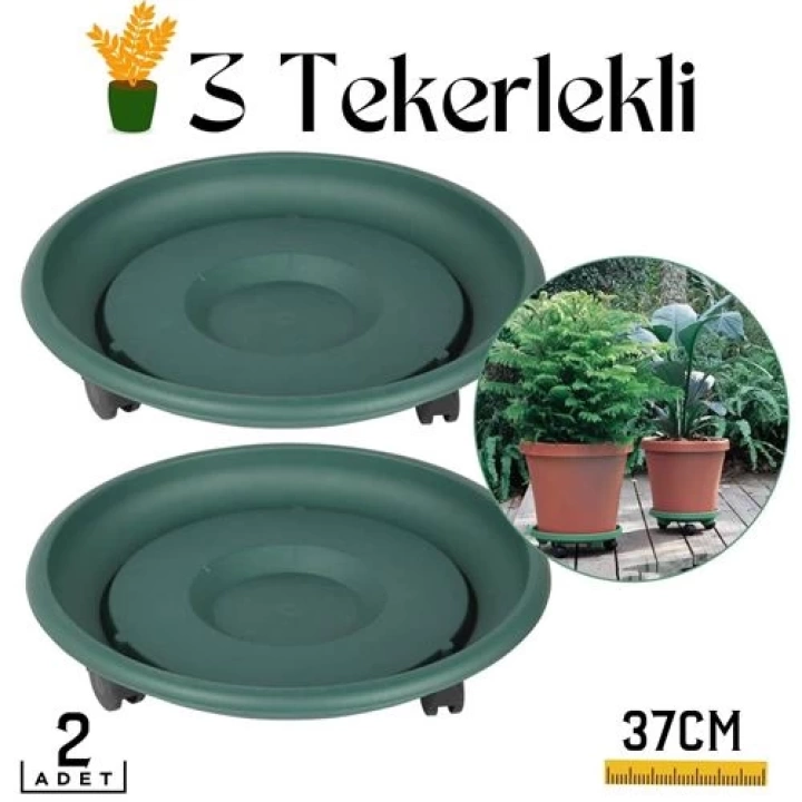 Tekerlekli Saksı Taşıyıcı ve Altığı 37 CM 2 ADET YEŞİL 714458