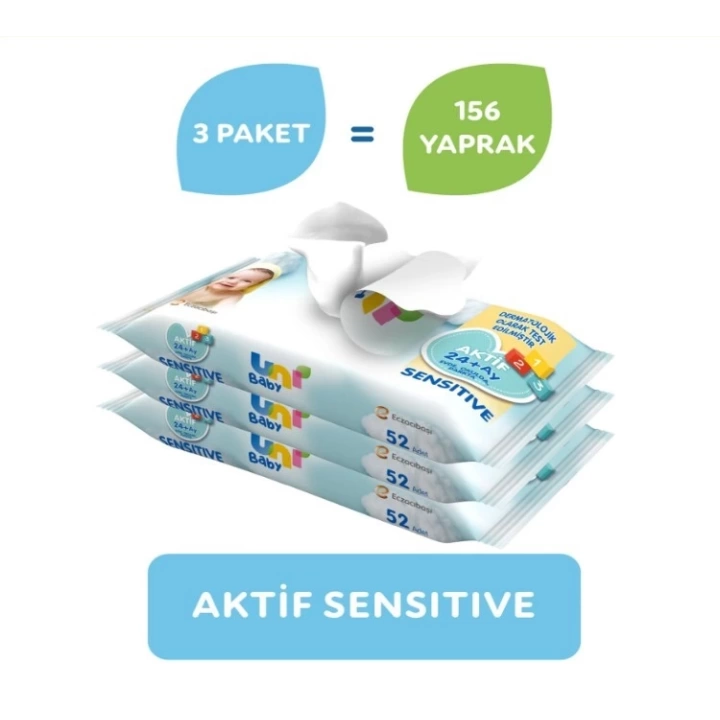 Uni Baby Aktif Sensitive Bebek Islak Mendil 24+ Ay 3x52 Adet