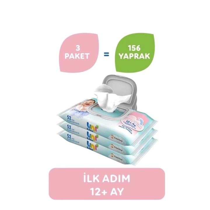 Uni Baby İlk Adım Bebek Islak Mendil 12+ Ay 3x52 Adet