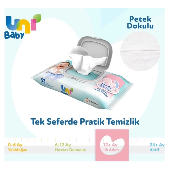 Uni Baby İlk Adım Bebek Islak Mendil 12+ Ay 3x52 Adet