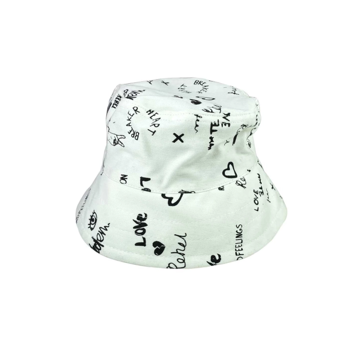 Unisex Kova Şapka Balıkçı Şapka Bucket Hat Desenli Beyaz