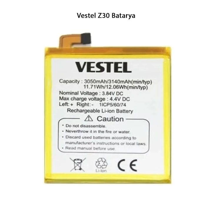 Vestel Z30 Telefonlarla Uyumlu Batarya 3140 mAh