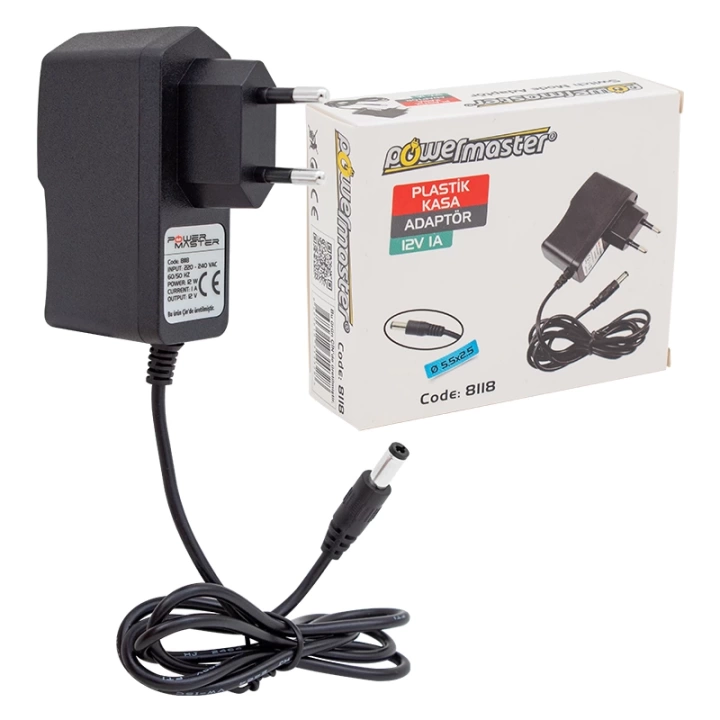 ShopZum PM-8118 12 VOLT - 1 AMPER 5.5*2.5 UÇLU PLASTİK KASA PRİZ TİPİ ADAPTÖR