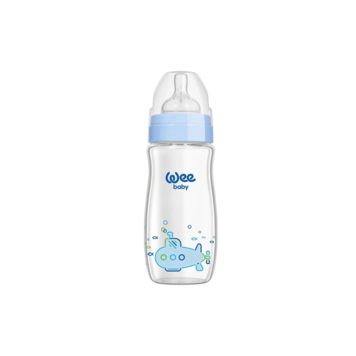 Wee Baby Klasik Geniş Ağızlı Isıya Dayanıklı Cam Biberon 180 ML - Mavi