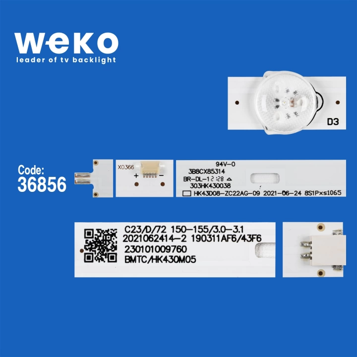 WKSET-6048 36856X3 HK43D08-ZC22AG-09 8S1P 303HK430038 3 ADET LED BAR(BÖLÜNMÜŞ 6 ADET)