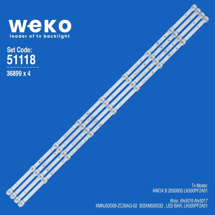 WKSET-6118 36899X4 XMNJ50D09-ZC26AG-02 9S1P   303XM500032 4 ADET LED BAR