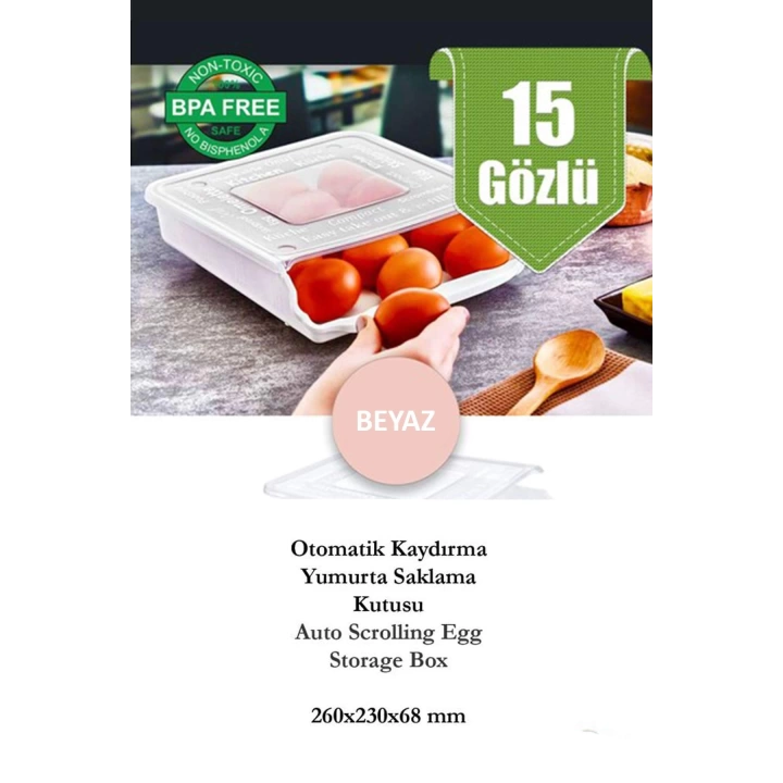 Yumurta Saklama Kabı 15 Gözlü Kapaklı Otomatik Kayar Rampalı Yumurtalık