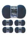 5 Adet Sport Wool Atkı Bere Ceket Yelek Örgü İpi Yünü No: 3088 Lacivert