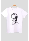 Atatürk ve İmzası Ay Yıldız Bayrak Baskılı Kombin Penye Çocuk Genç  Beyaz Kırmızı T-shirt