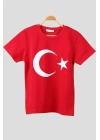 Atatürk ve İmzası Ay Yıldız Bayrak Baskılı Kombin Penye Çocuk Genç  Beyaz Kırmızı T-shirt