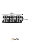 BUFFER®  Siyah 3lü Standlı Kapaklı Kaşıklı Cam Hava Sızdırmaz Baharatlık Takımı KC-386