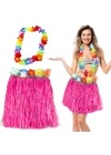 Hawaii Luau Aloha Pembe Püsküllü 40 cm Etek ve Hawaii Kolye Seti