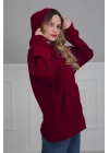 Kapüşonlu Fermuarlı Cepli Polar Sweatshirt,sw-3 Bordo