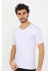 Moda Çizgi Erkek Likralı V Yaka Beyaz T-shirt 65700