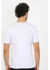 Moda Çizgi Erkek Likralı V Yaka Beyaz T-shirt 65700