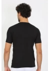 Moda Çizgi Erkek Likralı V Yaka Siyah T-shirt 65700