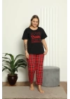 Moda Çizgi Kadın %100 Pamuk Kısa Kol Büyük Beden Pijama Takım 202145