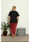 Moda Çizgi Kadın %100 Pamuk Kısa Kol Büyük Beden Pijama Takım 202145