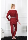 Hepsizen Kadın 3lü Bordo Sabahlık Pijama Takım 16103