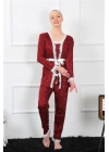 Hepsizen Kadın 3lü Bordo Sabahlık Pijama Takım 16103