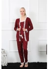 Hepsizen Kadın 3lü Bordo Sabahlık Pijama Takım 16103