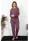 Hepsizen Kadın 4xl-5xl-6xl-7xl-8xl Büyük Beden Mürdüm Uzun Kol Pijama Takım 75013