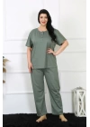 Hepsizen Kadın 5xl-6xl-7xl-8xl Büyük Beden Yeşil Kısa Kol Pijama Takım 75012