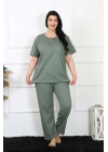 Hepsizen Kadın 5xl-6xl-7xl-8xl Büyük Beden Yeşil Kısa Kol Pijama Takım 75012