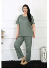 Hepsizen Kadın 5xl-6xl-7xl-8xl Büyük Beden Yeşil Kısa Kol Pijama Takım 75012