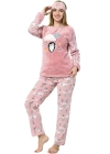 Hepsizen Kadın  Penguen Desenli Somon Vizon Polar Pijama Takımı 8053