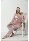 Hepsizen Kadın  Penguen Desenli Somon Vizon Polar Pijama Takımı 8053