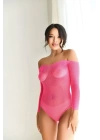 Night Light Kadın Pembe Taşlı Fantazi Body Vücut Çorabı 5540-3