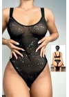 Night Light Kadın Siyah Yıldız Detaylı Fantazi Body 3385